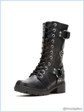 Harley-Davidson Eda Leather Motorcycle Boots Mid-Calf Zip Moto